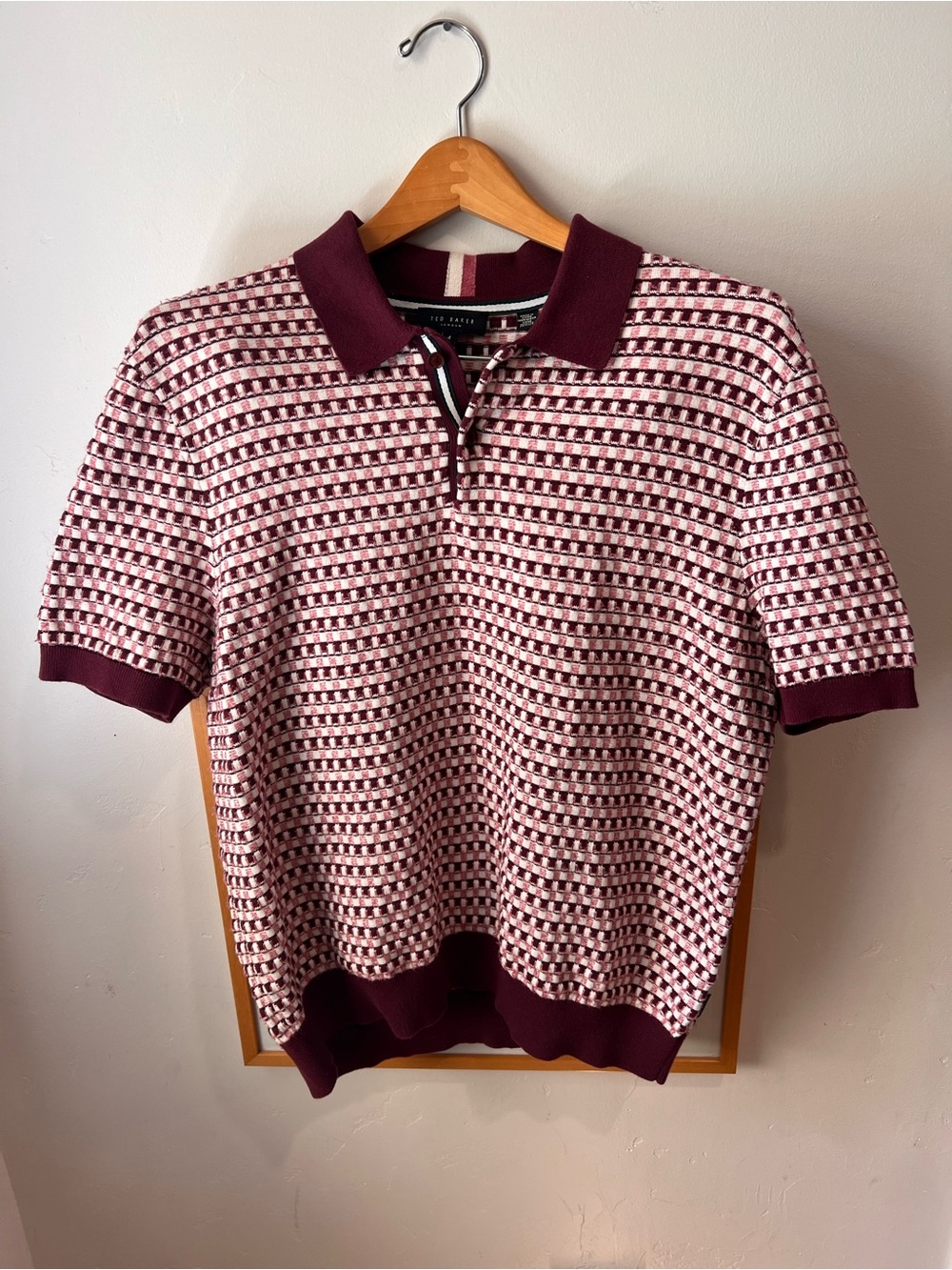 Men’s Ted Baker Burgundy and White Check Knit Polo